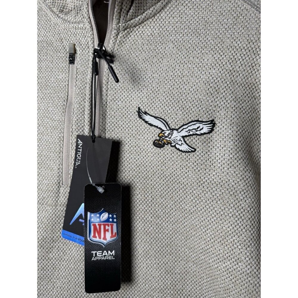 ANTIGUA PHILADELPHIA EAGLES MENS OATMEAL COURSE LONG SLEEVE QTR ZIP PULLOVER Med - Picture 6 of 9